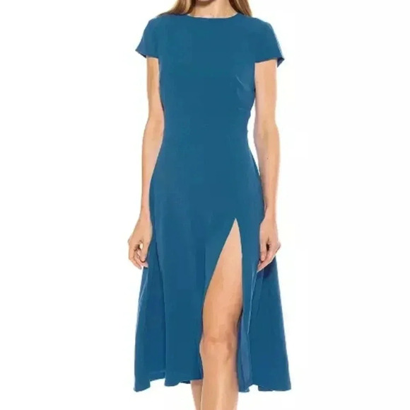 Alexa Admor Lily High Slit Midi Dress in Blue Women's Size 4 - Picture 6 of 6
